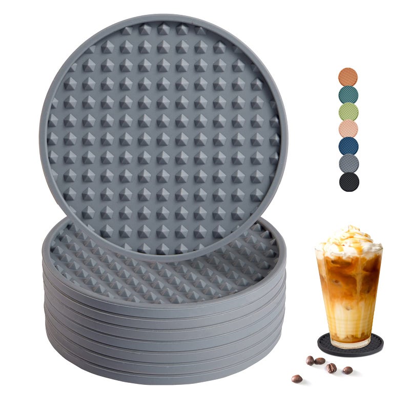 Coga Silicone Coasters Set of 8  Square Grey Heat Resistant NonSlip Dishwasher Safe Perfect for Any Table Type