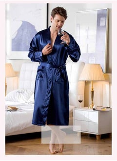 Ocean Men's Satin Robe Super Lightweight Kimono (Dark Blue), V-Neck Print Design,Fashionable And High-End, with Simple Pockets, Practical And Beautiful, Suitable for Wearing At Home And Business Trip  - Image 4