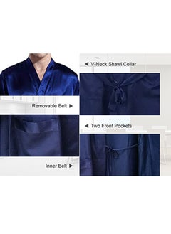 Ocean Men's Satin Robe Super Lightweight Kimono (Dark Blue), V-Neck Print Design,Fashionable And High-End, with Simple Pockets, Practical And Beautiful, Suitable for Wearing At Home And Business Trip  - Image 3