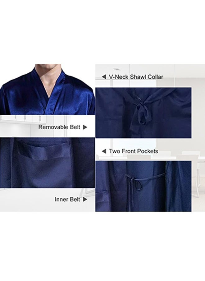 Ocean Men's Satin Robe Super Lightweight Kimono (Dark Blue), V-Neck Print Design,Fashionable And High-End, with Simple Pockets, Practical And Beautiful, Suitable for Wearing At Home And Business Trip  - Image 3