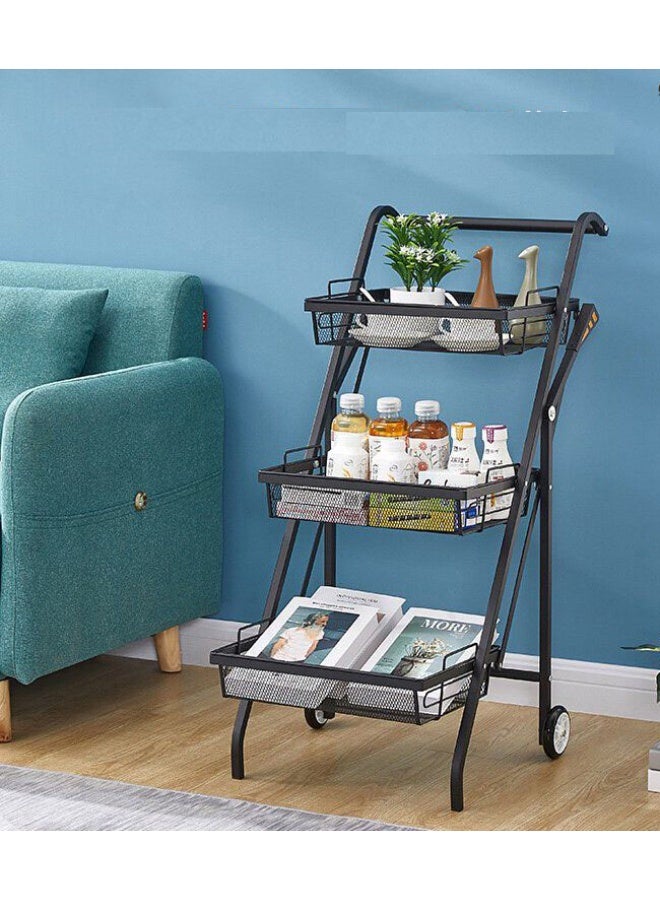 عربة تخزين متنقلة بثلاثة طوابق، قابلة للطي، من المعدن مع عجلات - Image 1