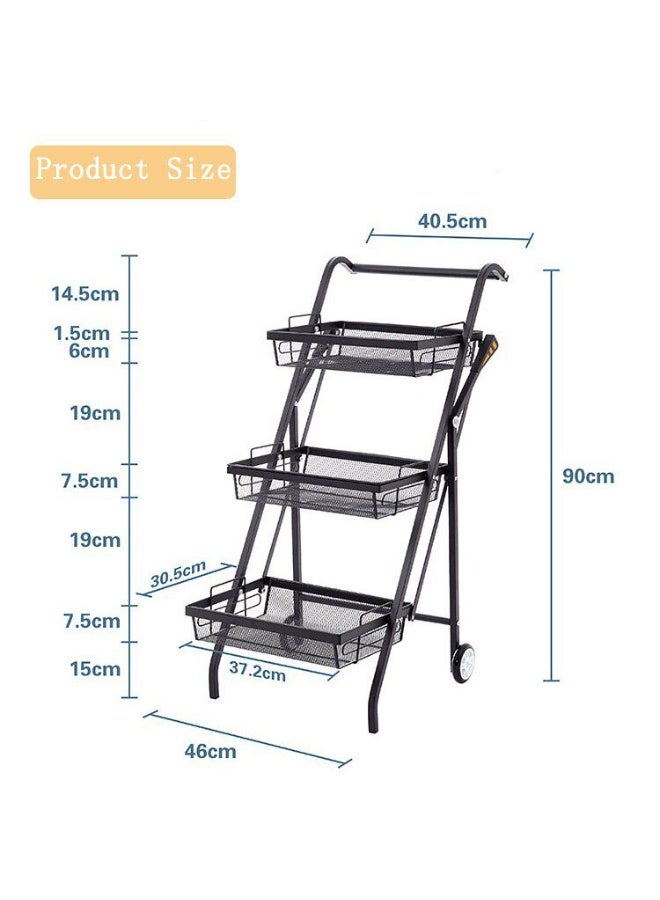 عربة تخزين متنقلة بثلاثة طوابق، قابلة للطي، من المعدن مع عجلات - Image 2