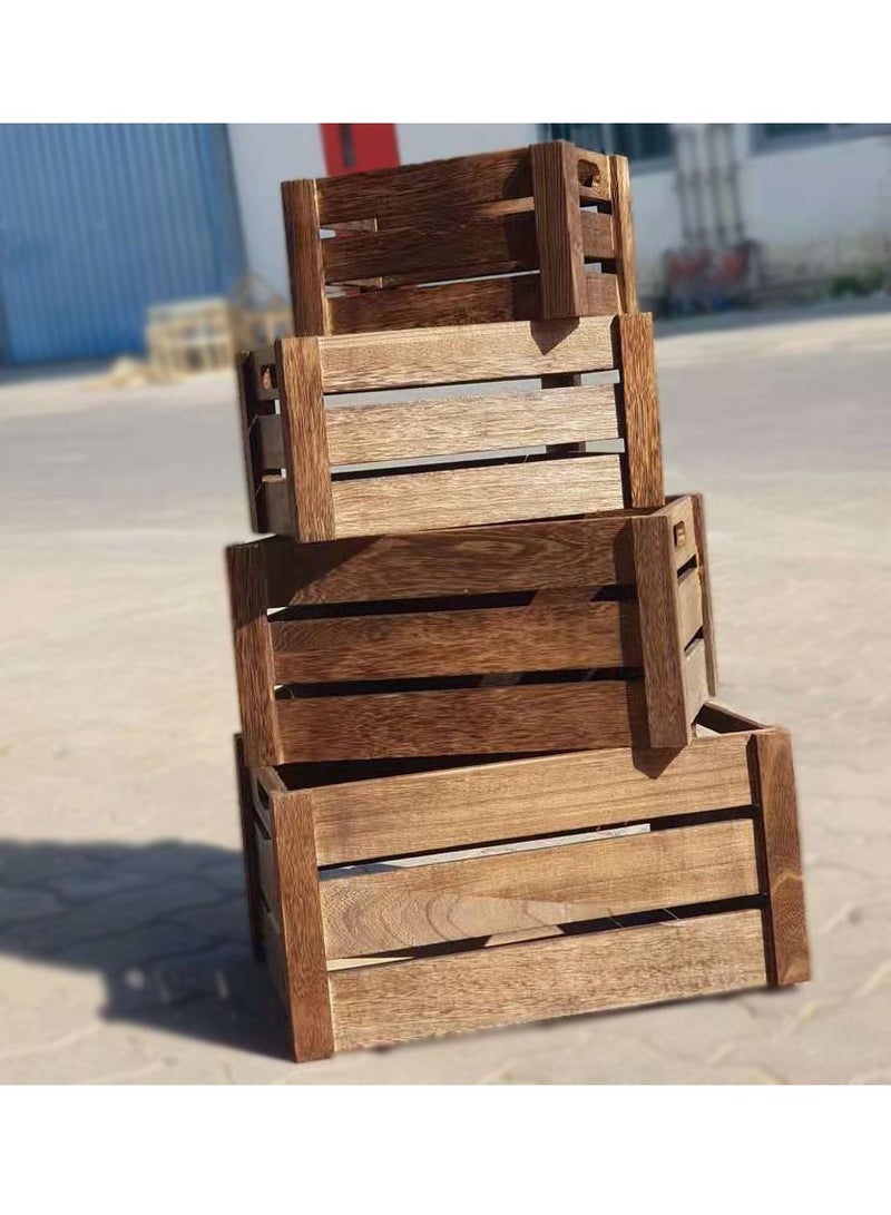 FFD Wooden Storage Box Four in One New Solid Storage Box Extra Large Wooden Crate Hollow Hollow Thick Wrap Angle Fruit Decorative Box Brown  - Image 2
