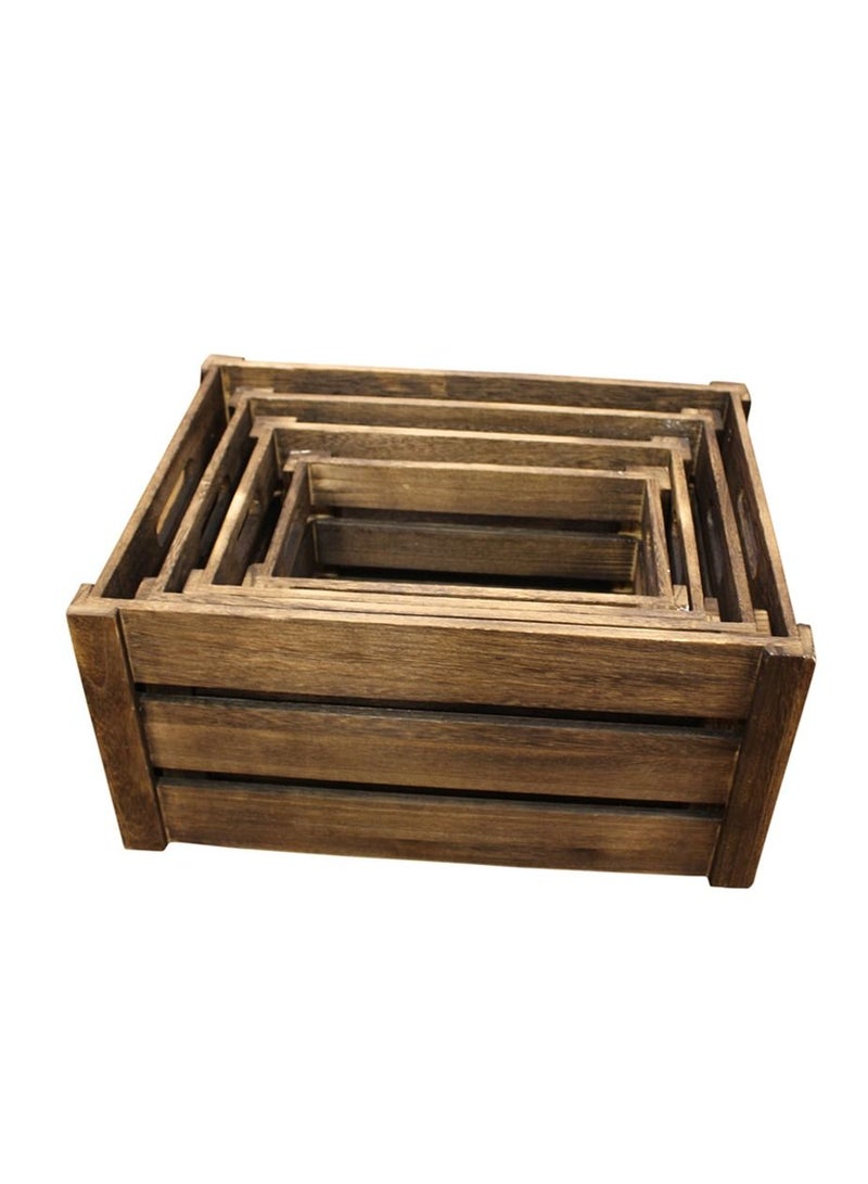 FFD Wooden Storage Box Four in One New Solid Storage Box Extra Large Wooden Crate Hollow Hollow Thick Wrap Angle Fruit Decorative Box Brown  - Image 1