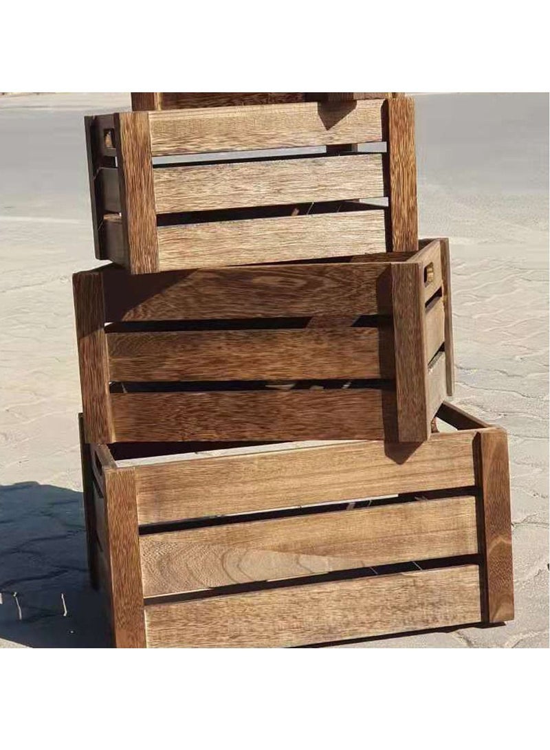 FFD Wooden Storage Box Four in One New Solid Storage Box Extra Large Wooden Crate Hollow Hollow Thick Wrap Angle Fruit Decorative Box Brown  - Image 4