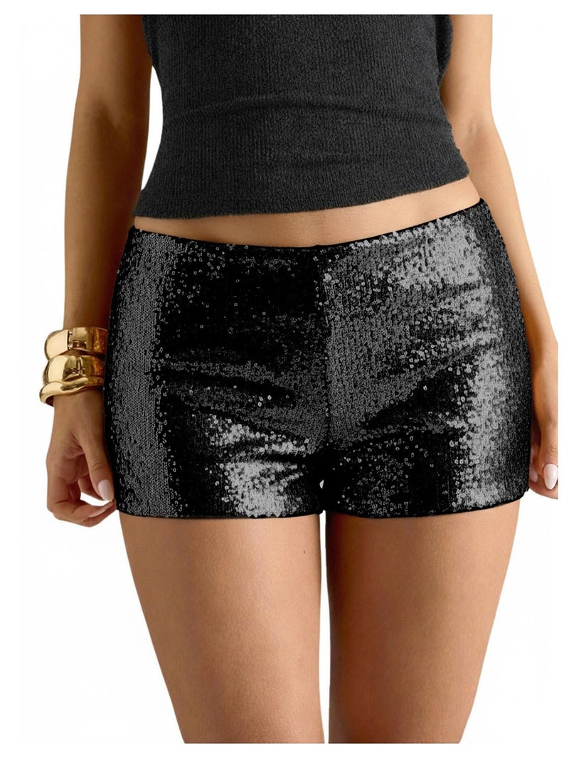 MakeMeChic Women's Cheetah Print Shorts Y2K Sequin Leopard Mini Micro Shorts Black Medium - Image 4