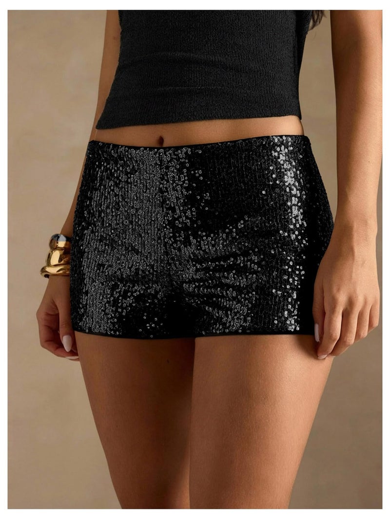 MakeMeChic Women's Cheetah Print Shorts Y2K Sequin Leopard Mini Micro Shorts Black Medium - Image 5