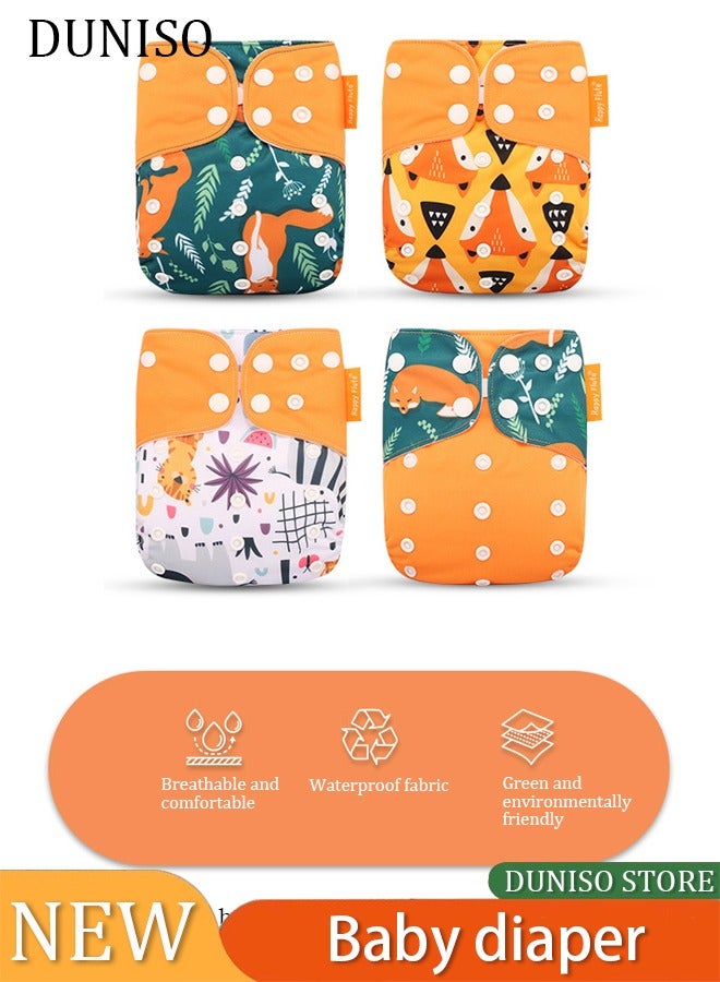 طقم حفاضات قماش للأطفال مكون من 4 قطع مع 8 إدخالات، حفاضات قماش قابلة للتعديل والغسل وإعادة الاستخدام للأطفال حديثي الولادة لأقل من 12 رطلاً، حفاضات قماش مزودة بأزرار للفتيات والفتيان. - Image 2