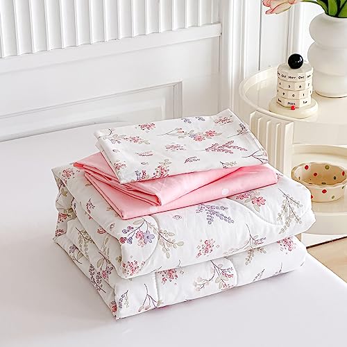 Joyreap 4 Piece Cotton Toddler Bedding Set for Girls, Flowers n Leaves Pink Design, Soft Breathable Cotton Toddler Comforter Set, Includes Quilted Comforter, Fitted Sheet, Top Sheet, and Pillow Case - Image 4
