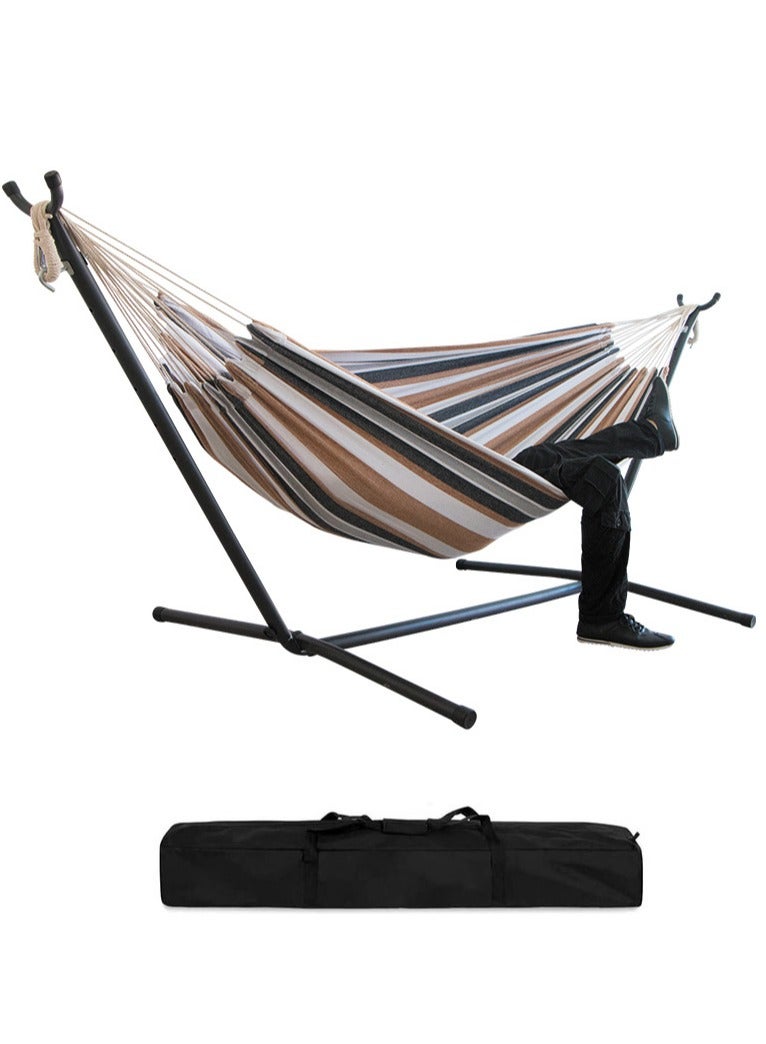 شو وو أرجوحة محمولة لشخصين مع حامل أرجوحة، سرير أرجوحة شديد التحمل بسعة 550 رطل قابل للتعديل مع حقيبة حمل موفرة للمساحة متضمنة للتخييم والحديقة والفناء الخلفي والفناء الداخلي والخارجي - Image 1