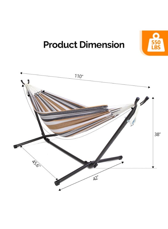 شو وو أرجوحة محمولة لشخصين مع حامل أرجوحة، سرير أرجوحة شديد التحمل بسعة 550 رطل قابل للتعديل مع حقيبة حمل موفرة للمساحة متضمنة للتخييم والحديقة والفناء الخلفي والفناء الداخلي والخارجي - Image 3