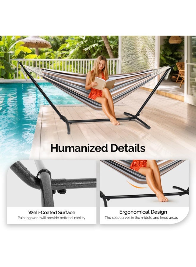 شو وو أرجوحة محمولة لشخصين مع حامل أرجوحة، سرير أرجوحة شديد التحمل بسعة 550 رطل قابل للتعديل مع حقيبة حمل موفرة للمساحة متضمنة للتخييم والحديقة والفناء الخلفي والفناء الداخلي والخارجي - Image 4