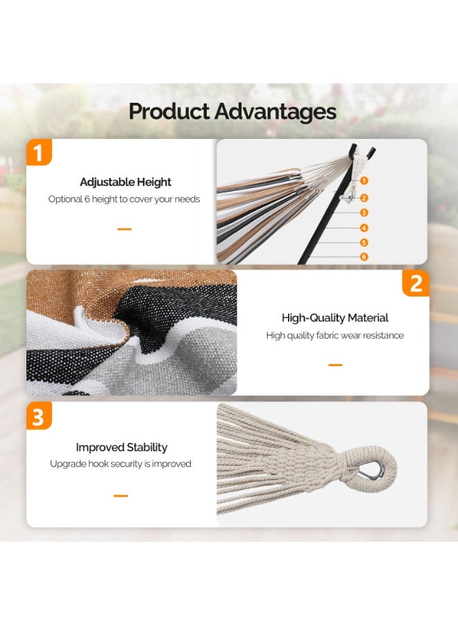 شو وو أرجوحة محمولة لشخصين مع حامل أرجوحة، سرير أرجوحة شديد التحمل بسعة 550 رطل قابل للتعديل مع حقيبة حمل موفرة للمساحة متضمنة للتخييم والحديقة والفناء الخلفي والفناء الداخلي والخارجي - Image 2