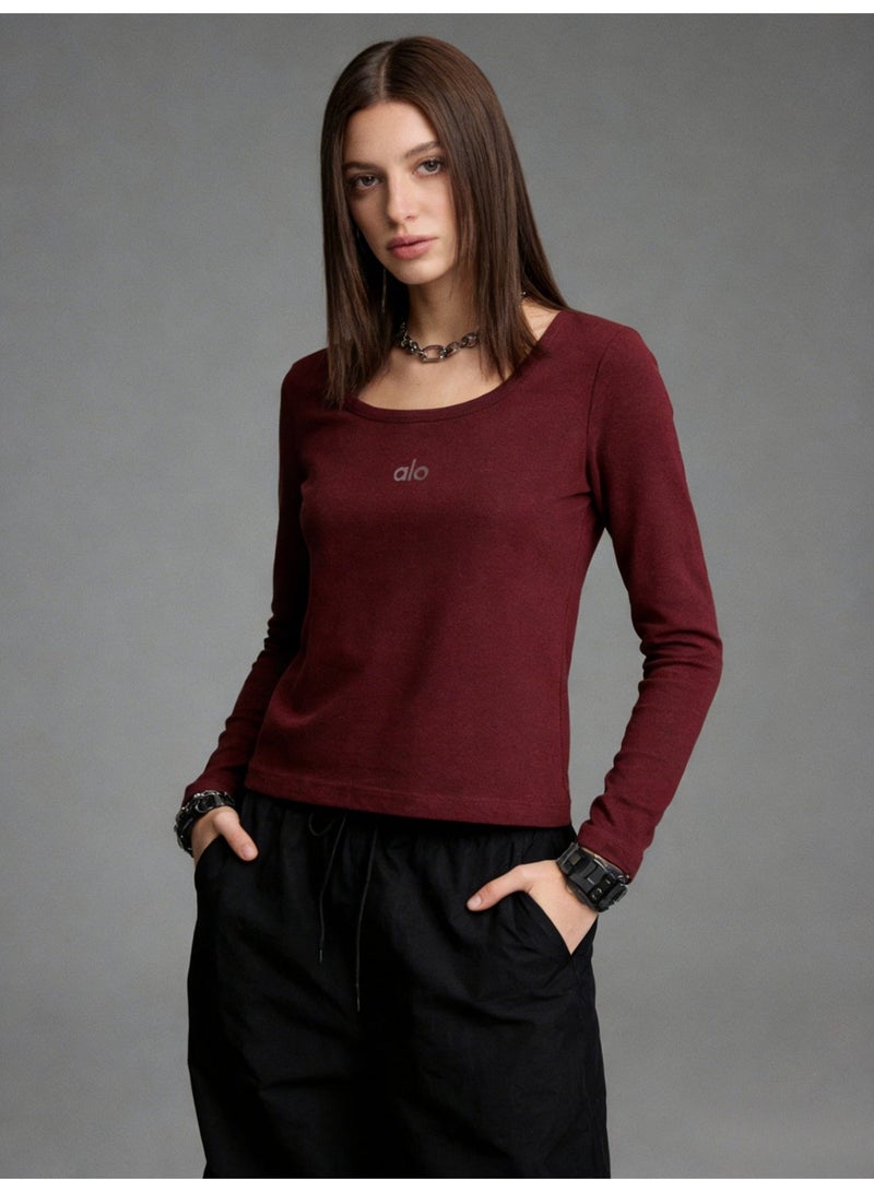 Alo728 Women's Red Warm Velvet Long Sleeve Top - Thermostatic 37 ℃ Warm Shirt, Simple Logo Design, Winter Casual Wear - Image 1