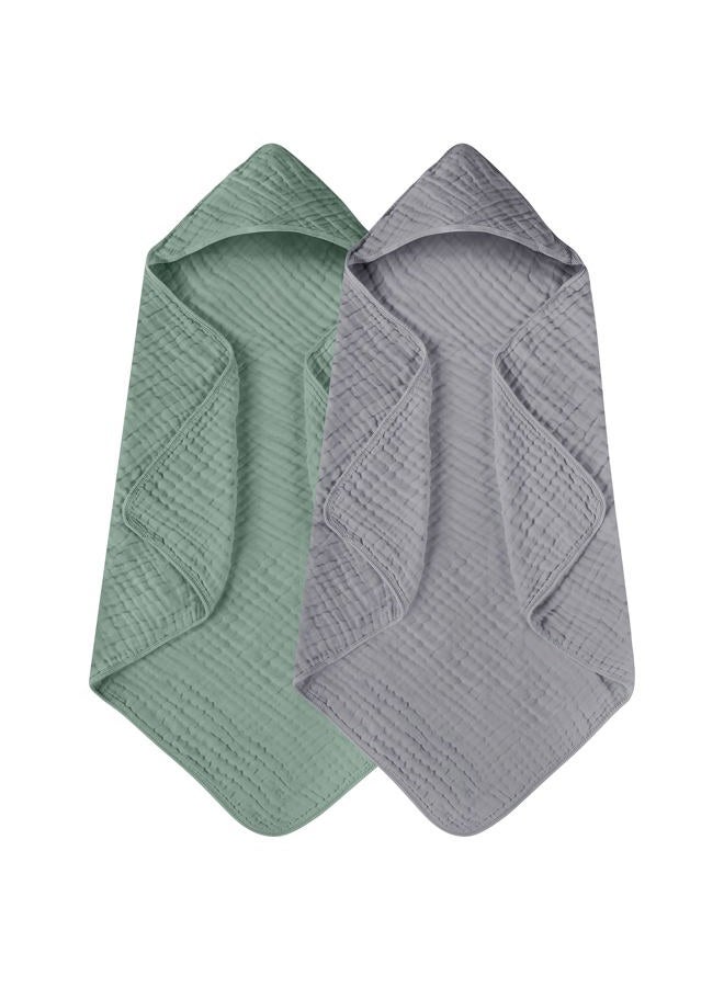 YOOFOSS Hooded Baby Towels for Newborn 2 Pack 100% Muslin Cotton Baby Bath Towel with Hood for Babies, Infant, Toddler and Kids, Large 32x32Inch, Soft and Absorbent Newborn Essential - Image 1
