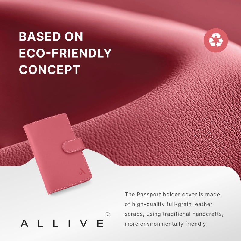 ALLIVE passport holder for travel family of 4, RFID Blocking Passport Wallet Document Organizer for Women & Men, Genuine Leather Cover with AirTag holder, Airport Essentials, Travel Gift (Rose Pink) - Image 3
