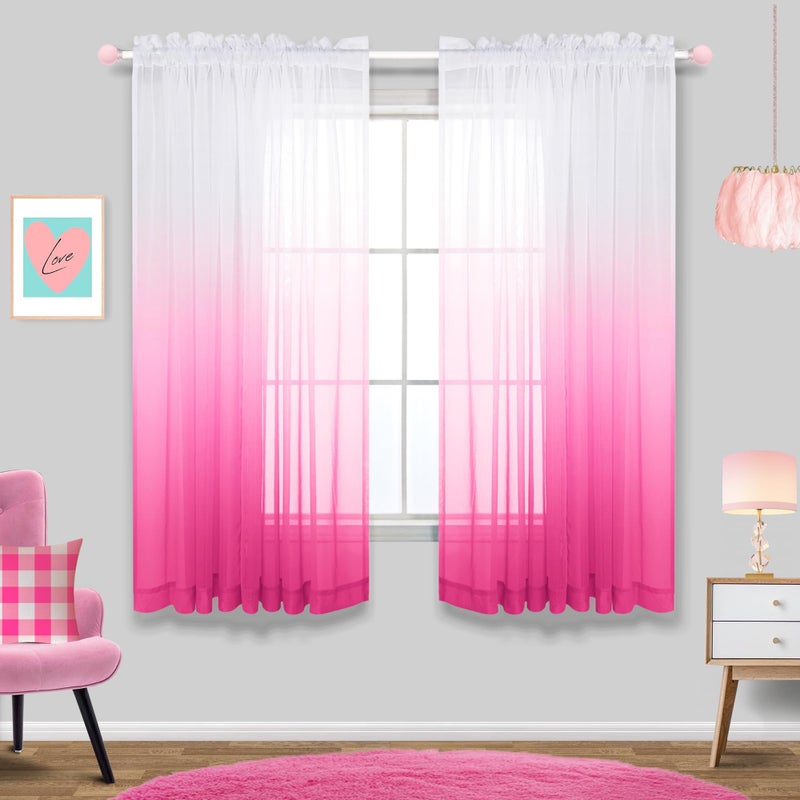 KOUFALL KOUFALL Baby Pink Curtains for Bedroom Girls 2 Panels Sheer Pink Curtains for Girl Room Decor Little Kids Nursery Toddler Teen Closet Decoration Ombre White and Pink 63 Inch Length