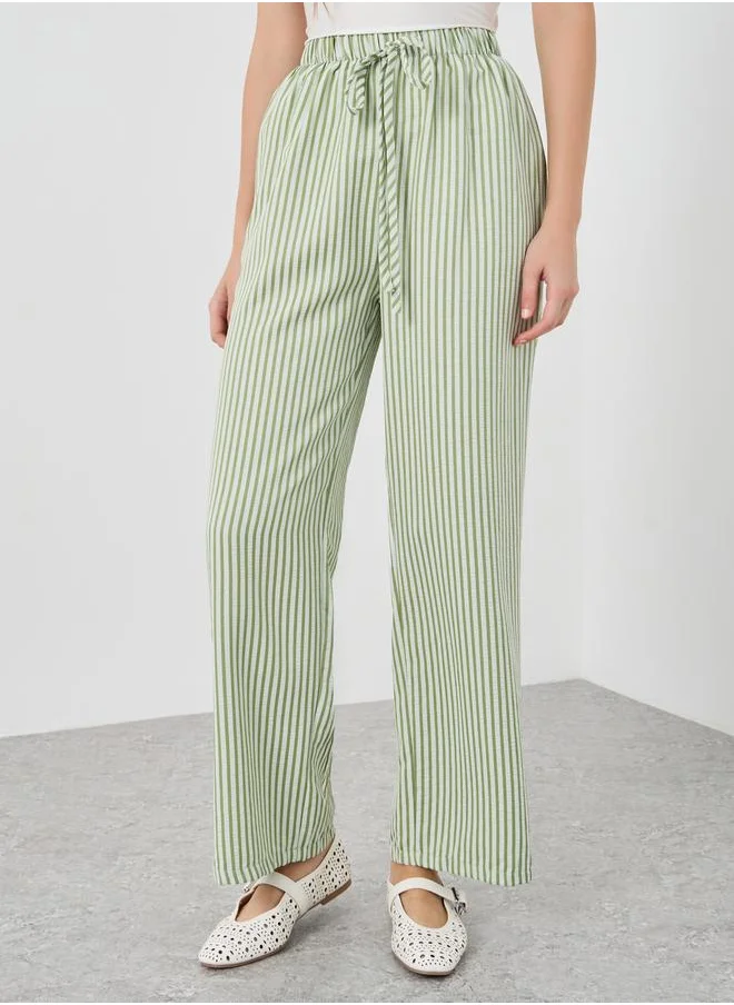 تايك تو Take Two Textured Striped Straight Leg Pants