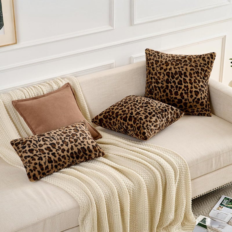 GALMAXS7 أغطية وسائد 18x18 من الفرو الصناعي، مجموعة من 2، أغطية وسائد كنبة بنقش الفهد، ناعمة ورقيقة، للديكور المنزلي لغرفة المعيشة أو غرفة النوم - Image 5