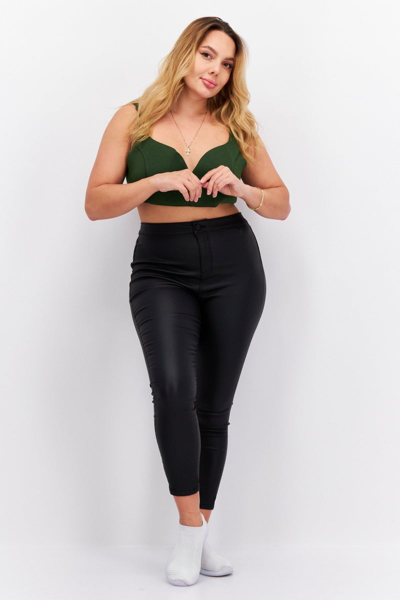 Extro&Vert Women Sweetheart Neckline Sleeveless Plain Crop Top, Dark Green - Image 3