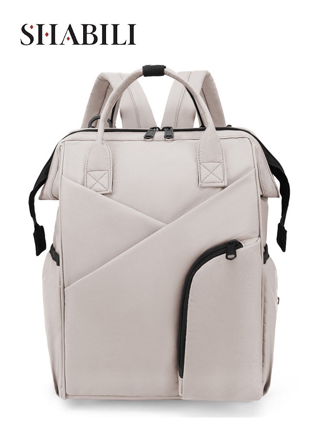 SHABILI Women Nylon Mommy Bag Baby Bag Maternity Bag Diaper Bag Backpack Handbag, Ladies Versatile Large Capacity with Multi-pocket Design Durable Waterproof Bag, for Daily Casual Travel Use (Grey) - Image 1