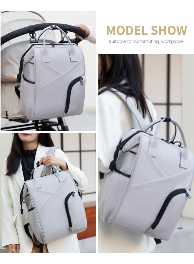 SHABILI Women Nylon Mommy Bag Baby Bag Maternity Bag Diaper Bag Backpack Handbag, Ladies Versatile Large Capacity with Multi-pocket Design Durable Waterproof Bag, for Daily Casual Travel Use (Grey) - Image 2