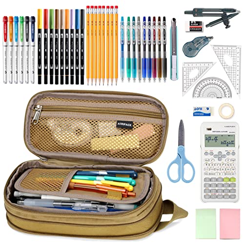 ATRIPACK Pencil Case Big Capacity High Large Storage Tactical Small Tool Pouch Bag Marker Pen Case Stationery Bag Travel Holder School College Office Organizer for Kids Men Women Adult Teens (Brown) - Image 5