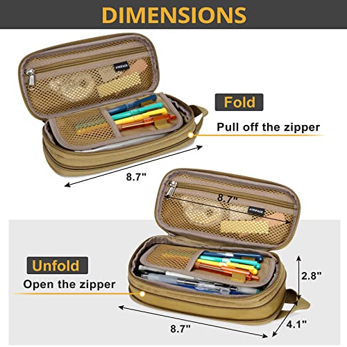 ATRIPACK Pencil Case Big Capacity High Large Storage Tactical Small Tool Pouch Bag Marker Pen Case Stationery Bag Travel Holder School College Office Organizer for Kids Men Women Adult Teens (Brown) - Image 4