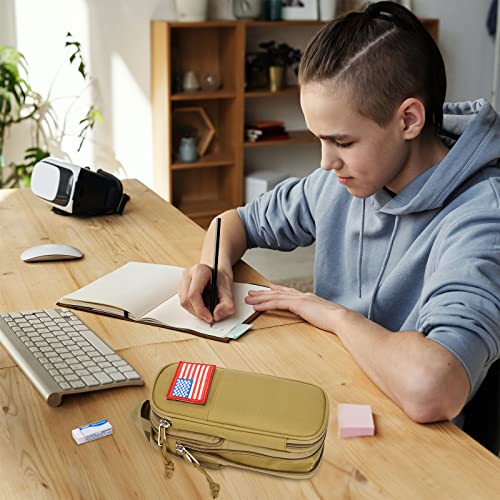 ATRIPACK Pencil Case Big Capacity High Large Storage Tactical Small Tool Pouch Bag Marker Pen Case Stationery Bag Travel Holder School College Office Organizer for Kids Men Women Adult Teens (Brown) - Image 2