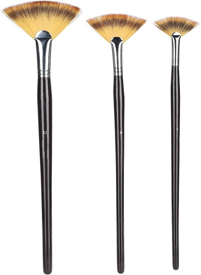 Zerodis 3pcs Fan Shape Painting Brushes,Soft Anti-Shedding Artist Long Hands Painting Brushes Nylon Hair Watercolor Paint Brush Set with Wooden Handle - Image 1