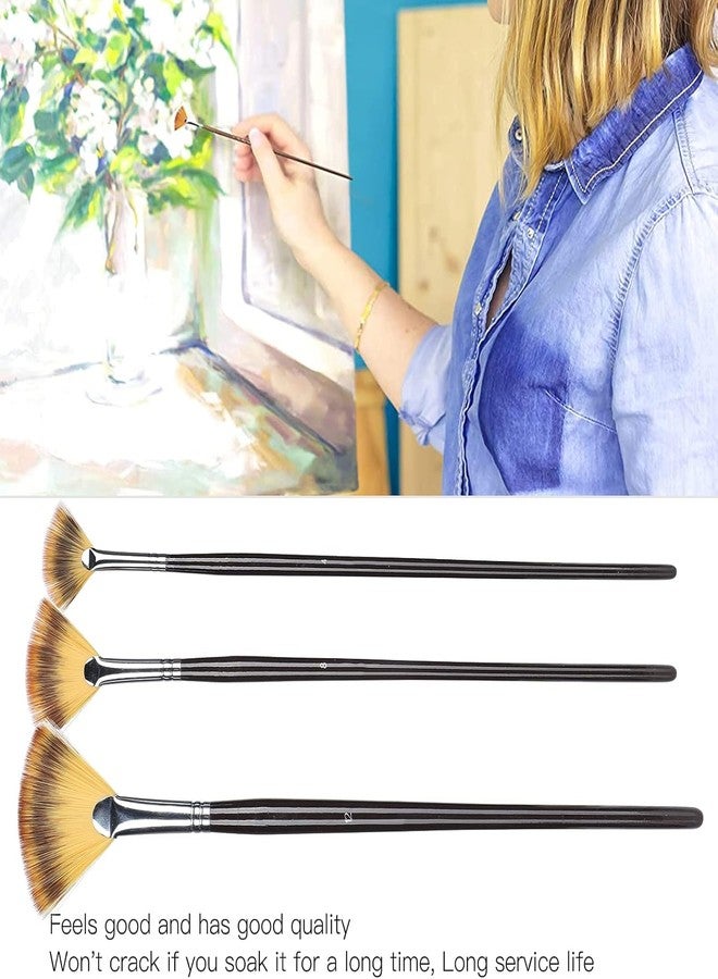 Zerodis 3pcs Fan Shape Painting Brushes,Soft Anti-Shedding Artist Long Hands Painting Brushes Nylon Hair Watercolor Paint Brush Set with Wooden Handle - Image 2