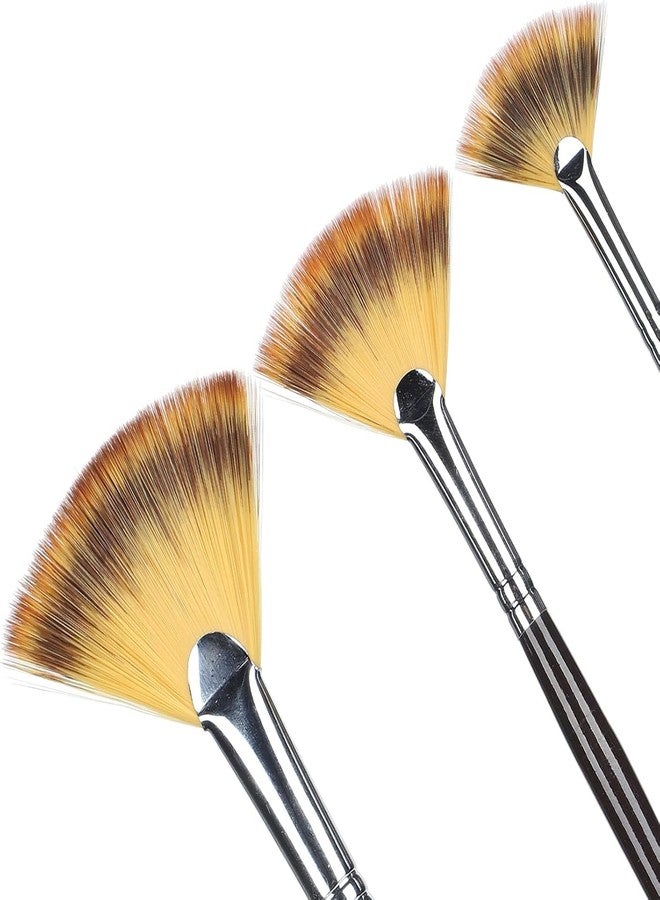 Zerodis 3pcs Fan Shape Painting Brushes,Soft Anti-Shedding Artist Long Hands Painting Brushes Nylon Hair Watercolor Paint Brush Set with Wooden Handle - Image 4