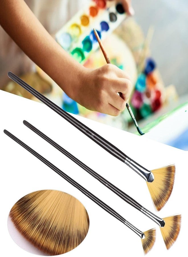 Zerodis 3pcs Fan Shape Painting Brushes,Soft Anti-Shedding Artist Long Hands Painting Brushes Nylon Hair Watercolor Paint Brush Set with Wooden Handle - Image 3