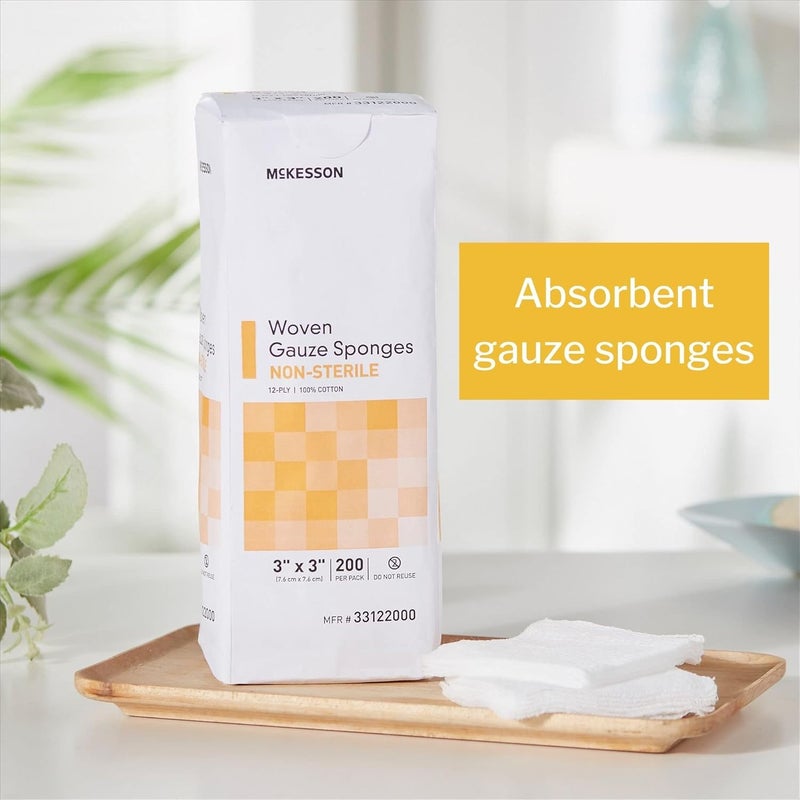 McKesson Woven Gauze Sponges NonSterile 12Ply 100 Cotton 3 in x 3 in 200 per Pack 20 Packs 4000 Total - Image 2