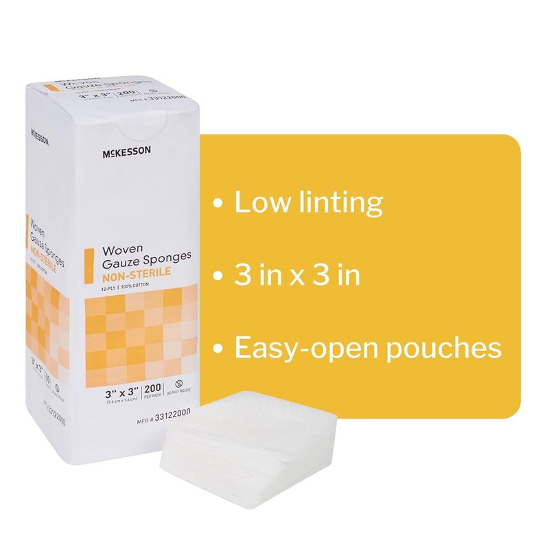 McKesson Woven Gauze Sponges NonSterile 12Ply 100 Cotton 3 in x 3 in 200 per Pack 20 Packs 4000 Total - Image 5
