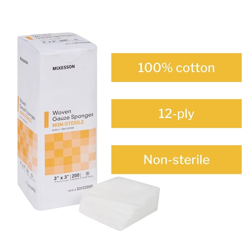 McKesson Woven Gauze Sponges NonSterile 12Ply 100 Cotton 3 in x 3 in 200 per Pack 20 Packs 4000 Total - Image 4