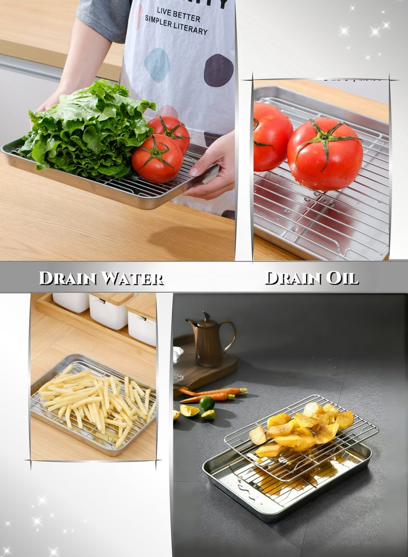Square Multi-functional Stainless Steel Grilling Pans BBQ Tray Set with Draining Net, Serving Trays, Thickened Wire Drawing Process, High and Low Temperature Resistance, Oil Drainage,  for Baking, BBQ, Meat Marinating, with Ovens, Refrigerators, Outdoor Barbecues,  Tray for Kitchen, Holiday Party, Picnics,Camping  - Image 2