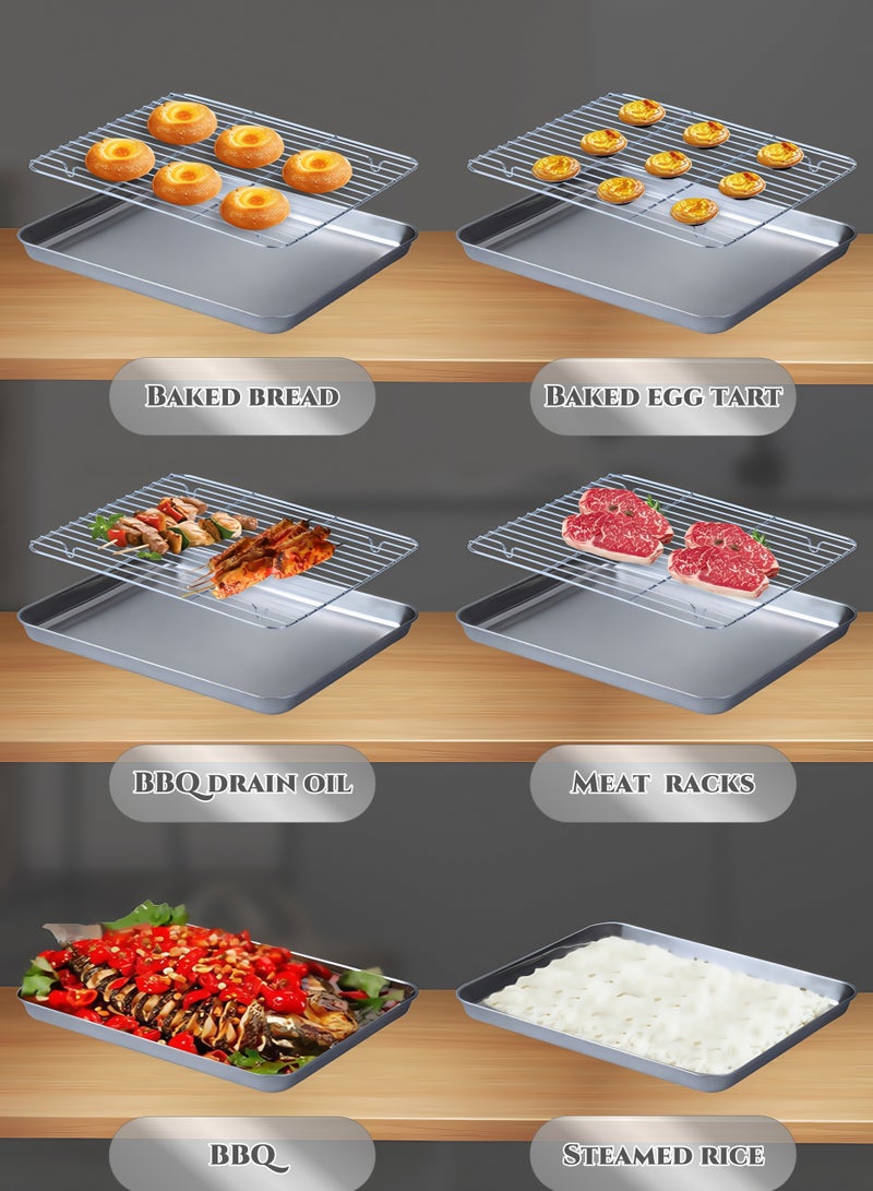 Square Multi-functional Stainless Steel Grilling Pans BBQ Tray Set with Draining Net, Serving Trays, Thickened Wire Drawing Process, High and Low Temperature Resistance, Oil Drainage,  for Baking, BBQ, Meat Marinating, with Ovens, Refrigerators, Outdoor Barbecues,  Tray for Kitchen, Holiday Party, Picnics,Camping  - Image 3