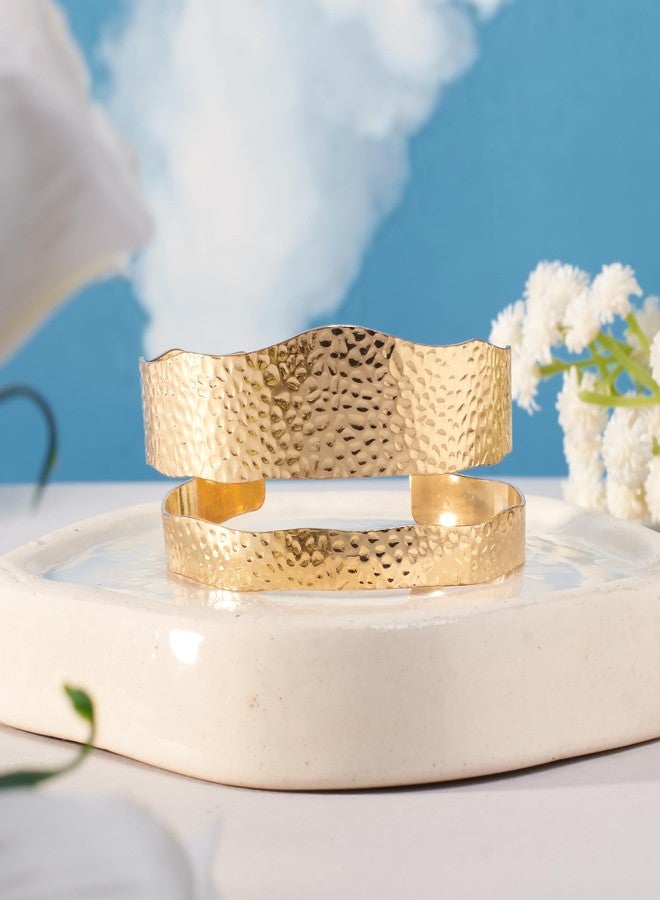 SALTY Anti Tarnish Giggles Gold Cuff Bracelet for Women | Fancy Jewellery Gifts | Hand Band | Latest Fashion Accessories for Girls | Minimal Jewelry Design | Ideal for Gifting | Marriage, Birthday | Gift for Valentine Day - Image 2