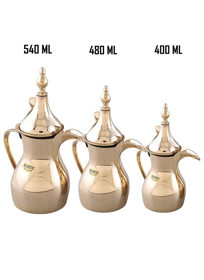Majestic Majestic Golden Arabic Coffee Pot Set – 3-Piece Dallah Set (400 ml, 480 ml, 540 ml) – Luxurious Traditional Design, Perfect for Arabic Coffee and Tea Serving  - Image 3