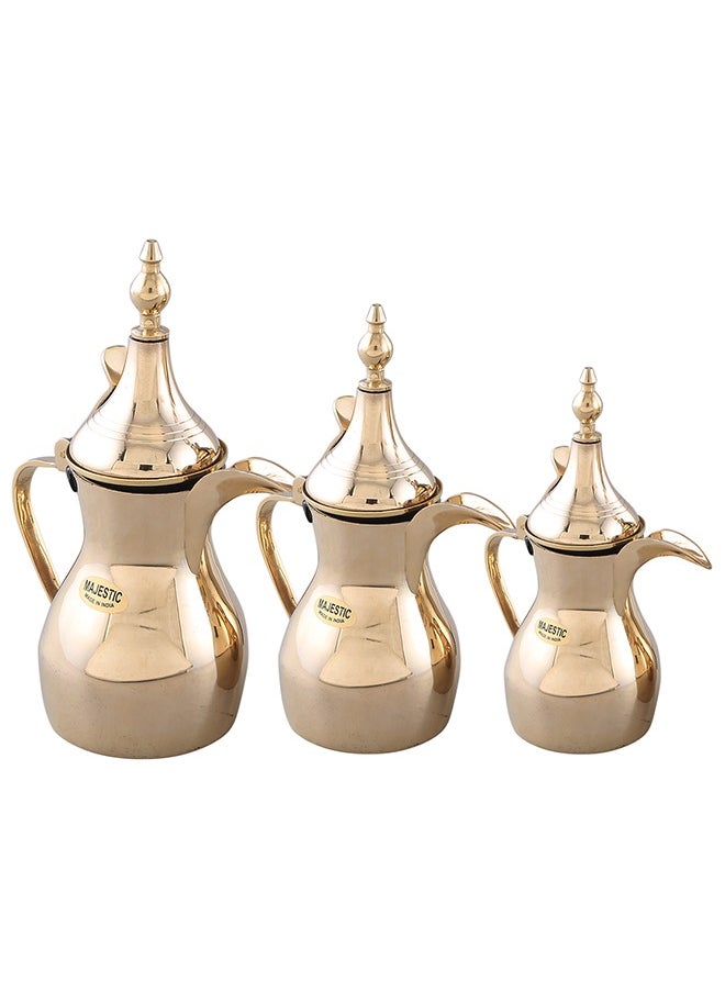 Majestic Majestic Golden Arabic Coffee Pot Set – 3-Piece Dallah Set (400 ml, 480 ml, 540 ml) – Luxurious Traditional Design, Perfect for Arabic Coffee and Tea Serving  - Image 1