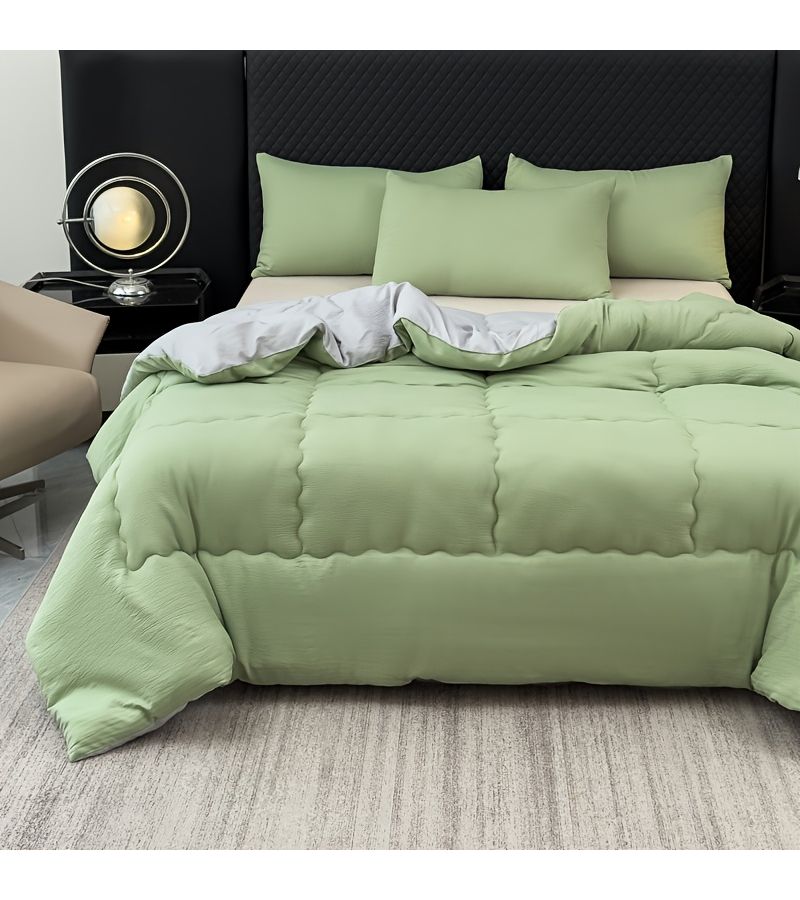 1pc Green Gray Satin Fabric Winter Quilt Thick Double Layer Reversible Comfortable Soft Skin Friendly Home Bedroom Guest Room Gift Suitable for Spring Autumn Winter 86.61 by 94.49 Inch - Image 2