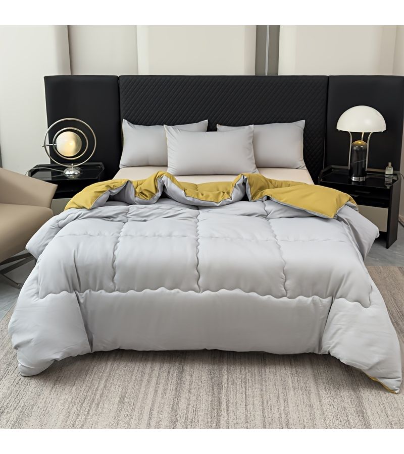 1pc Green Gray Satin Fabric Winter Quilt Thick Double Layer Reversible Comfortable Soft Skin Friendly Home Bedroom Guest Room Gift Suitable for Spring Autumn Winter 86.61 by 94.49 Inch - Image 5