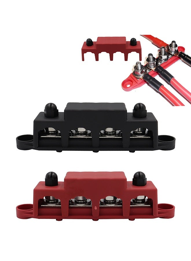 4-Stud Busbar BAR Power Distribution Block for Marine Battery Terminals, 12V Power and Ground Distribution Blocks, Battery Terminal Terminal Busbar (Standard), Red and Black Pair - M8 (5/16) Studs - Image 1