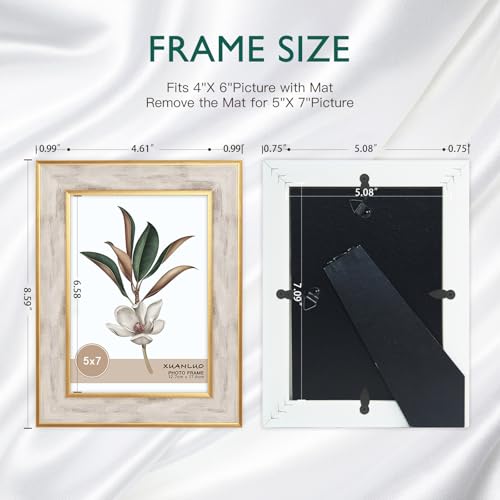XUANLUO 4 Pack Picture Frames Farmhouse Rustic Picture Frame Sets with Distressed Wood Grain,Display Pictures Tabletop or Wall Decor (Mix Color, 5x7 (4pc)) - Image 2