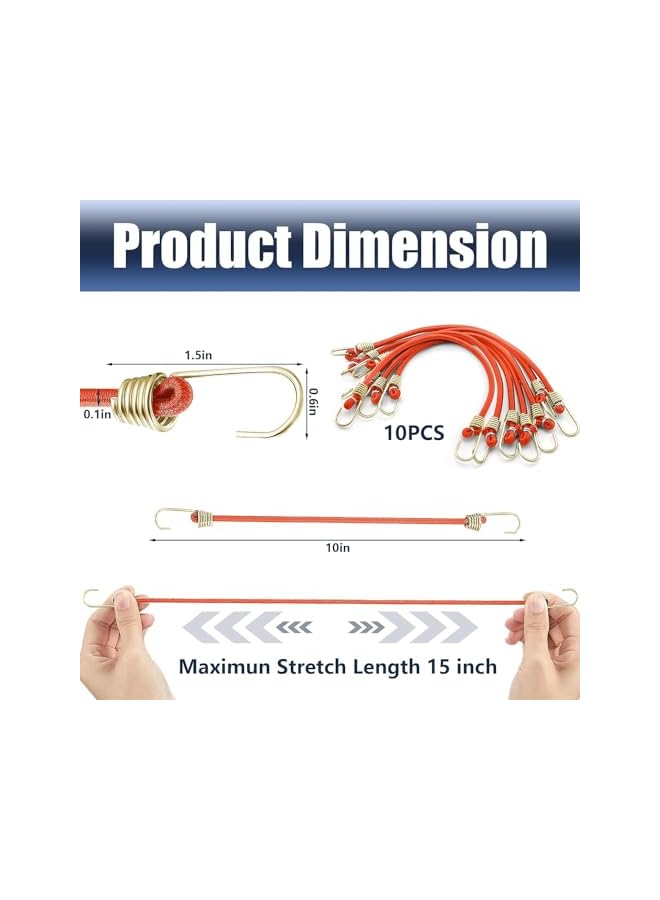 The Bros The Bros Bungee Straps, 10 Pcs Elastic Bungee Cords, 9.84 Inch Bungee Cords with Hooks for Bikes, Motorcycle, Hand Carts, Wire Racks, Tents (Orange), JK-AE-0003 - Image 2