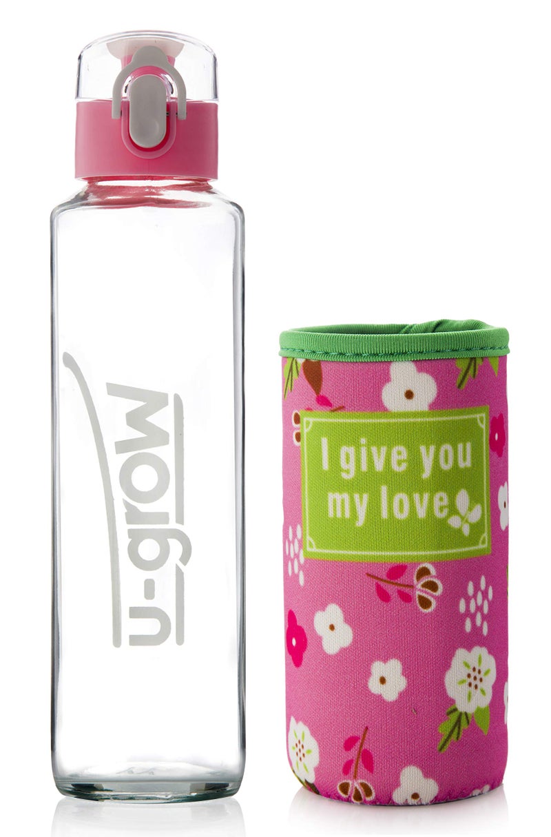 u-grow Borocilicate Glass Bottle/Sipper for Gym, Travel, Home, Fridge | with Insulated Cover with Insulated Cover 360 Milliliters (Pink & Blue) - Image 2