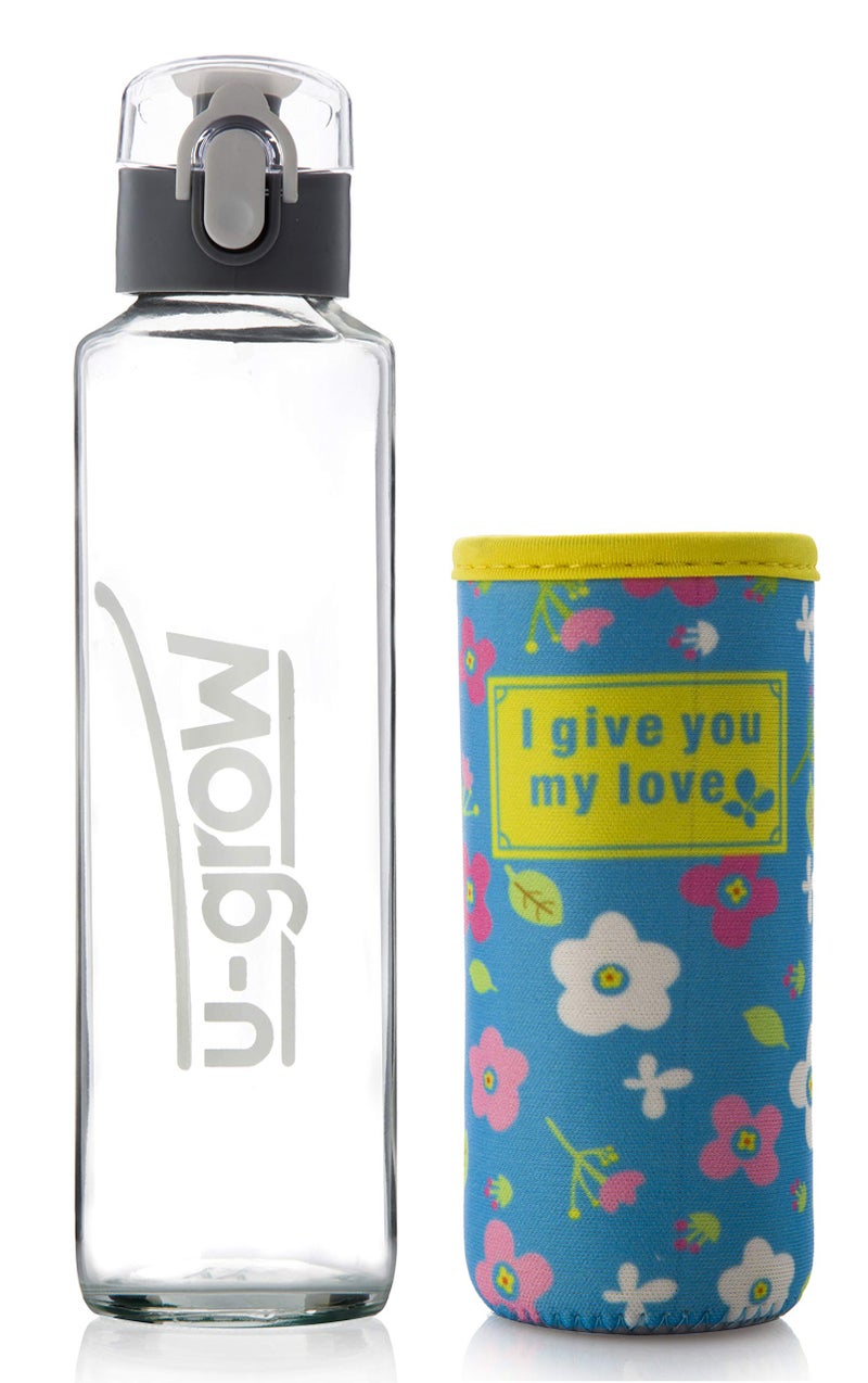 u-grow Borocilicate Glass Bottle/Sipper for Gym, Travel, Home, Fridge | with Insulated Cover with Insulated Cover 360 Milliliters (Pink & Blue) - Image 4