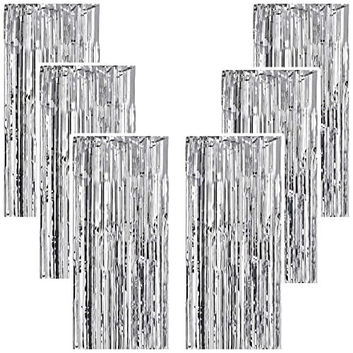TOYXE Foil Fringe Tinsel Curtains for Photo Backdrop Party Decorations Silver Pack of 6 Pcs - Image 1