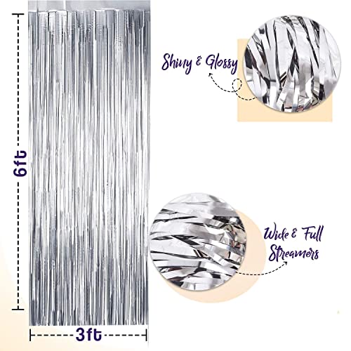 TOYXE Foil Fringe Tinsel Curtains for Photo Backdrop Party Decorations Silver Pack of 6 Pcs - Image 5